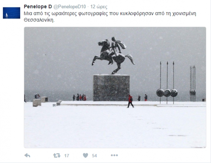 Μια από τις ωραιότερες φωτογραφίες που κυκλοφόρησαν από τη χιονισμένη Θεσσαλονίκη.